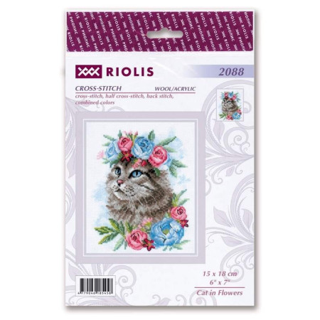 Embroidery kit Cat in Flowers