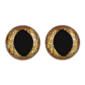 Kattenoog 15 mm goud glitter