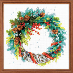 Riolis Kit de broderie Couronne d'épicéa bleu