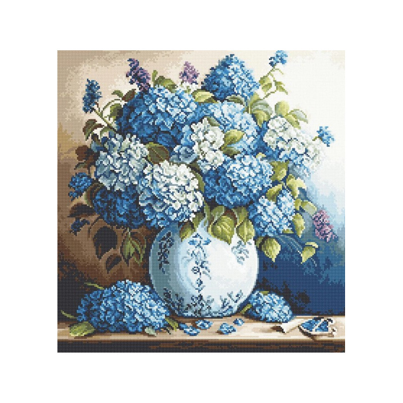 Kit de broderie Vase avec Hortensias Kit de broderie Vase avec Hortensias