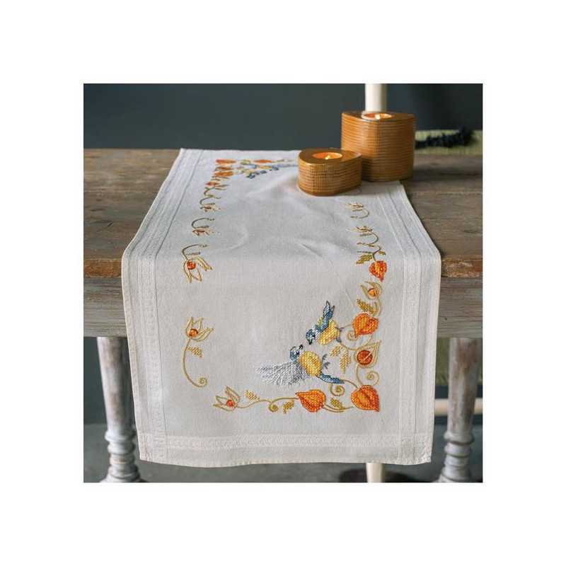 Table runner kit Chickadees with cape gooseberry
