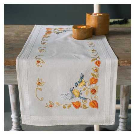Table runner kit Chickadees with cape gooseberry