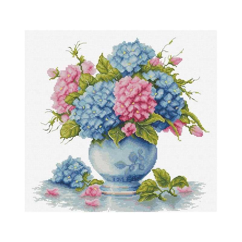 Borduurpakket Vaas met hortensia Borduurpakket Vaas met hortensia