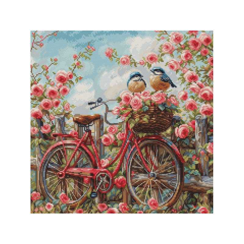 Borduurpakket Fiets met rozen Borduurpakket Fiets met rozen