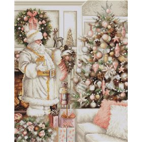 Luca-S Kit de broderie Père Noël blanc avec sapin de Noël