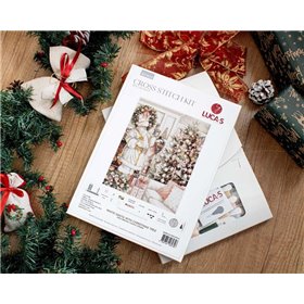 Luca-S Kit de broderie Père Noël blanc avec sapin de Noël