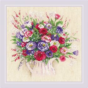 Riolis Stickset Blumenstrauß mit Eustoma und Schleierkraut