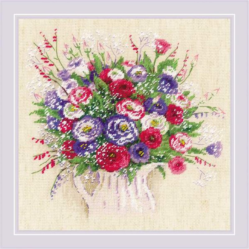 Kit de broderie Bouquet d'Eustoma et de Gypsophile Kit de broderie Bouquet d'Eustoma et de Gypsophile
