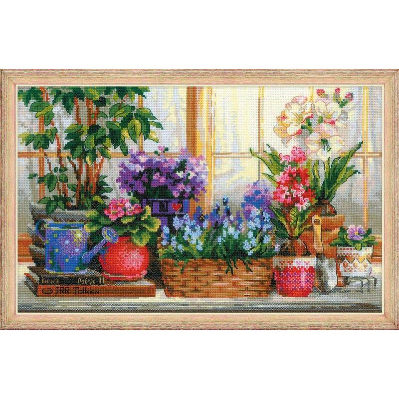 Borduurpakket Vensterbank met bloemen