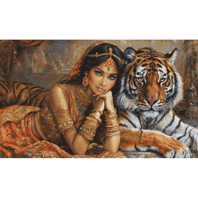 Borduurpakket De Indiase prinses en de koninklijke tijger Borduurpakket De Indiase prinses en de koninklijke tijger