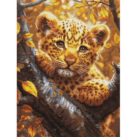 Kit de broderie Le bébé léopard au lever du soleil