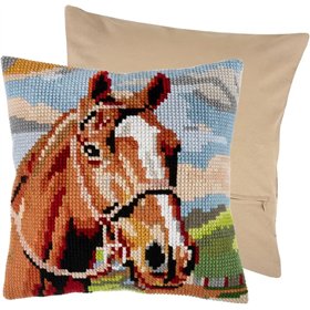 Borduurkussen Bruin paard