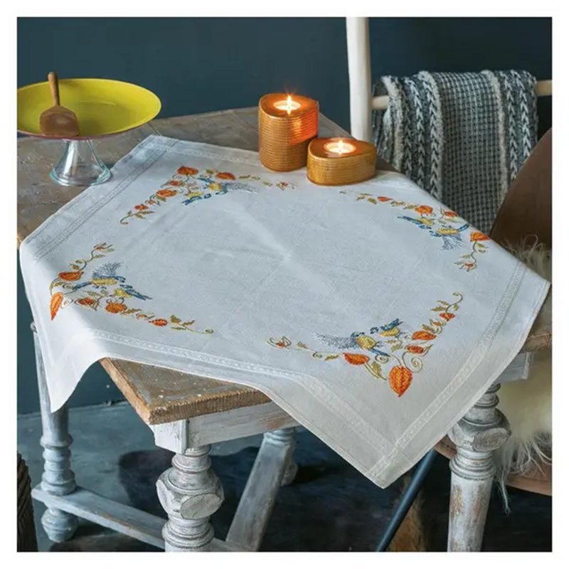 Tablecloth kit Chickadees with cape gooseberry Tablecloth kit Chickadees with cape gooseberry