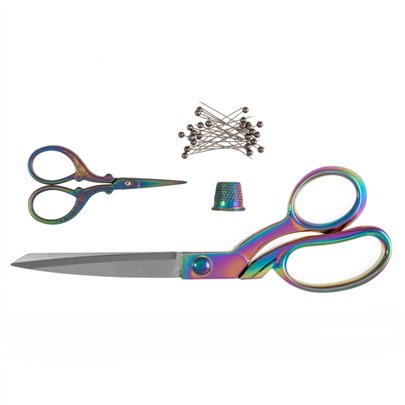 Scherenset: Schneiderschere, Stickschere, Fingerhut Regenbogen