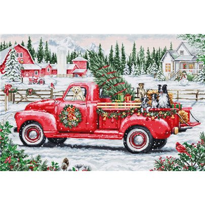 Embroidery kit Red Christmas Truck