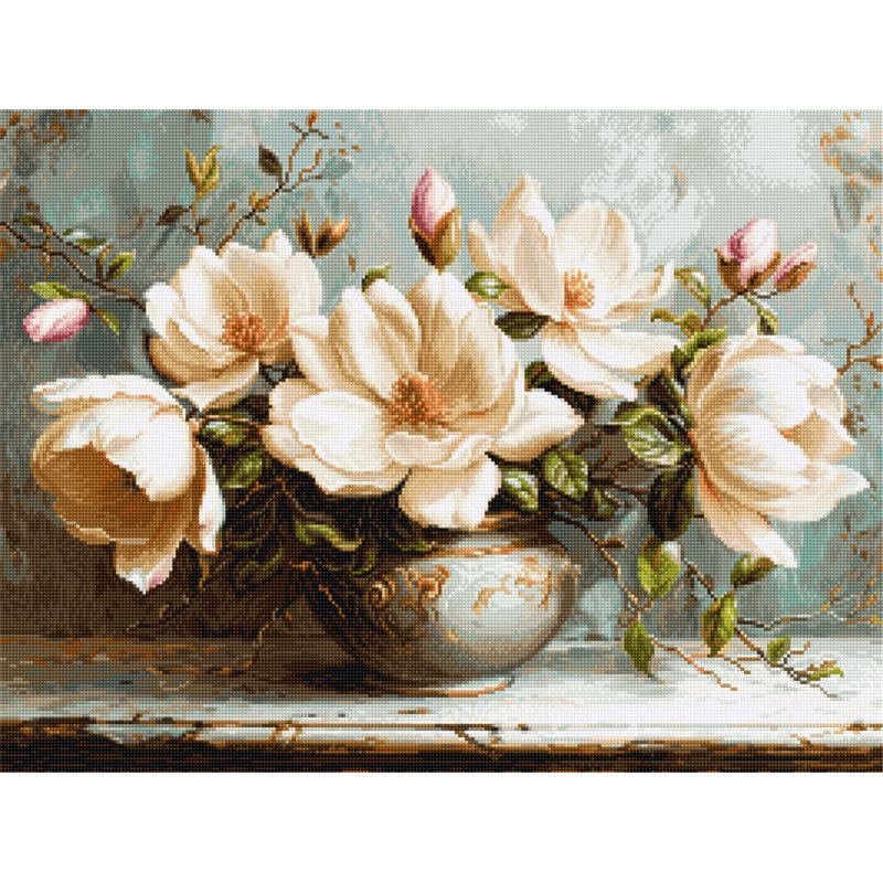 Borduurpakket De mysterieuze magnolia's (petit point) Borduurpakket De mysterieuze magnolia's (petit point)