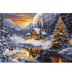 Stickset Winterabend in den Bergen (petit point)