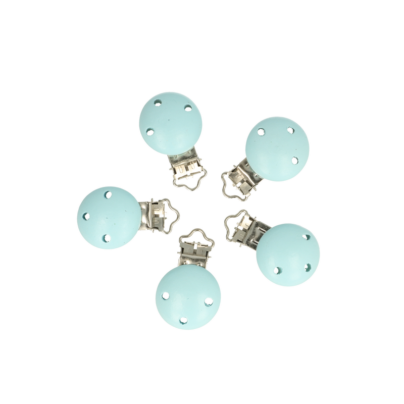 attache sucette en bois blue ciel